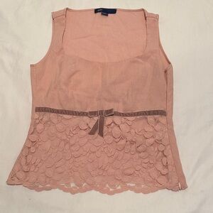 Aria Peach Sleeveless Blouse with Lace and Velvet Bow
